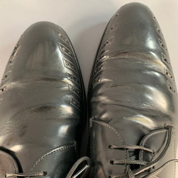 PRADA Size 7 Black Perforated Leather Derby Lace-Up Shoes